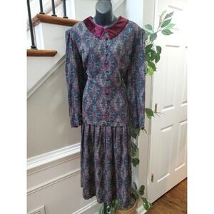 Vintage Kathie Lee Collection Multicolor Rayon Long Sleeve Knee Length Dress L
